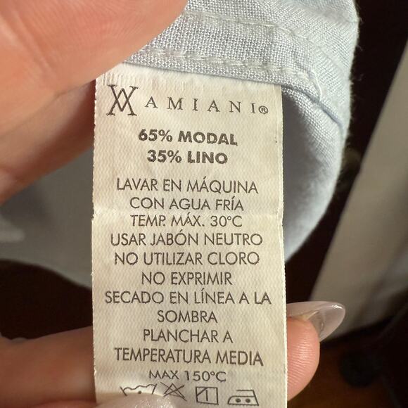 AMIANI Light Blue Linen Modal Blend Short Sleeve Button Down Shirt Extra Large - Picture 6 of 8